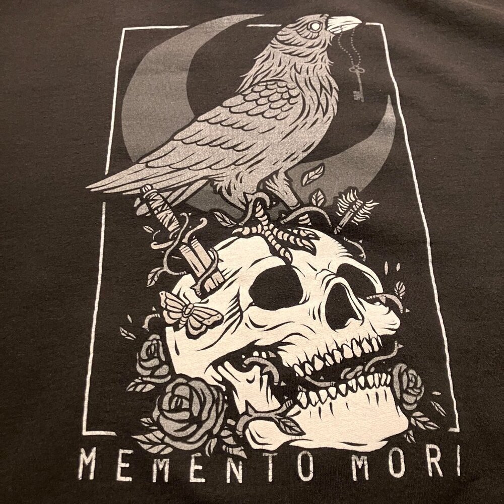 Memento Mori Mens THRASHED Crow Skull Dagger Moon Hoodie Sz. Medium Black AN GDD